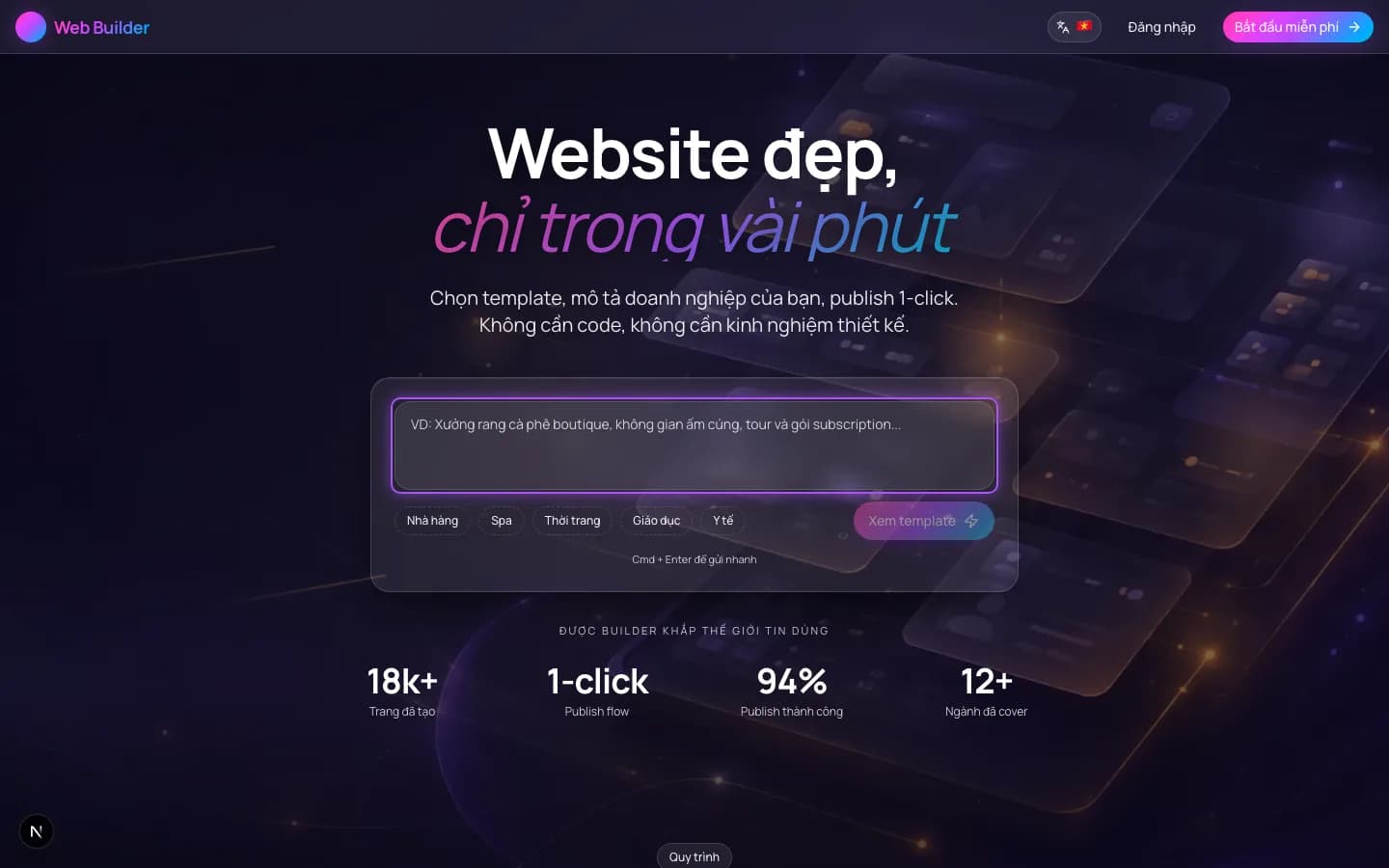 Ô nhập mô tả để tạo website bằng AI
