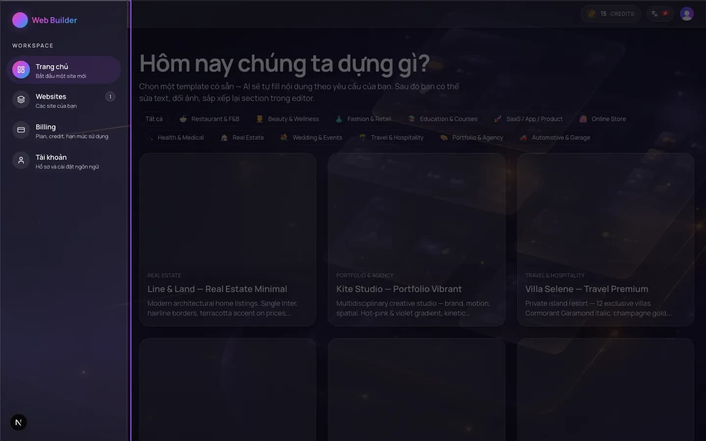 Thanh điều hướng bên trái của bảng điều khiển