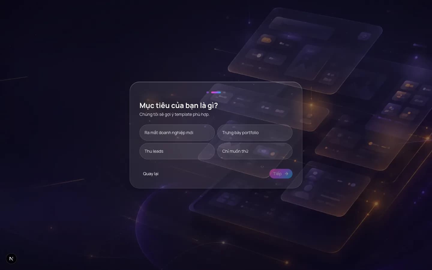 Chọn mục tiêu trong onboarding
